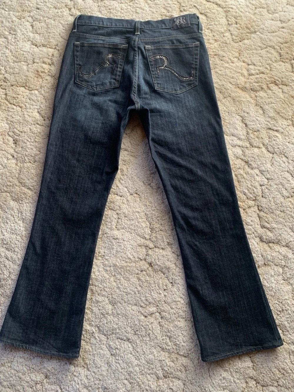 EUC Rock & Republic Kasandra Dark Blue Bootcut Crystal Denim Jeans in Size 14S